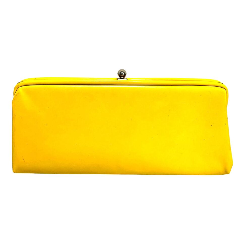 Bright Yellow clutch purse vintage 70's faux leather goldtone snap closure - Picture 9 of 9